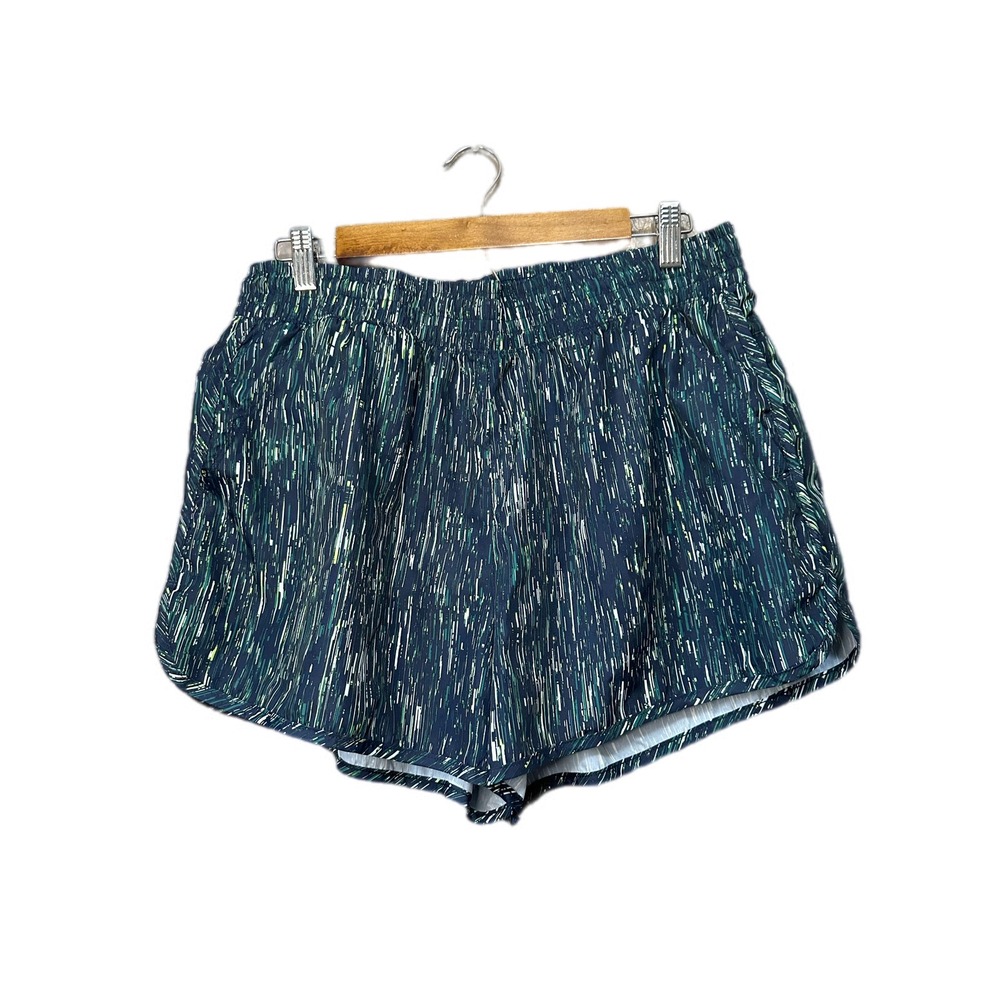 Athletic Works Women Dri-Works Running Shorts Teal Green Stripe Print Size Large
